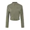 Chaqueta de Cuero Corta Estilo Motocicleta Retro con Cuello Alto para Mujer 2026 Otoño Nueva Chaqueta Top Versátil Favorecedora y Adelgazante