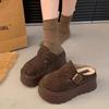Pantuflas Peludas de Otoño para Mujer Pequeñas con Punta Cerrada, Piel Suave, Nuevo Medio Zapato, Plataforma Escarchada 2024 Suela Gruesa Aumento de Altura