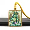 Acero de Titanio 4*5 Colgante Thangka Pintado a Mano Dorado de Colores Cinco Ancianos Dios Amarillo de la Riqueza Pasado y Presente Collar Thangka Dorado Venta al por Mayor