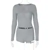 Conjunto de Dos Piezas de Shorts Nuevo Europeo y Americano de Primavera Delgado Sexy Cuello en V Profundo Botón Color Puro Simple de Gama Alta
