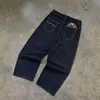 Jeans Lavado Bordado com Padrão Vintage de Primavera Transfronteiriço Europeu e Americano Calças de Pierna Reta Cor Sólida Estilo de Rua Unissex