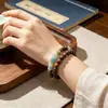 Pulsera de Madera de Sándalo Verde Natural con Doble Círculo y Múltiples Piedras Preciosas para Mujer, Cuentas de Oración de Piedra Natural y Madera, Joyería de Mano Cultural y Creativa