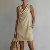 2026 Novo Vestido Feminino de Moda Versátil, Fresco e Doce para Primavera, com Gola Sobreposta e Barra Irregular, Caimento Solto