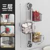 Caja de Almacenamiento Giratoria Multicapa para Cebolleta, Jengibre y Ajo con Estante de Ventosa y Cesta Colgante de Pared para Jengibre y Ajo