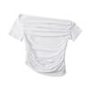 Design Puro Gola de Um Ombro T-shirt Sexy de Manga Curta com Ombro à Mostra Feminina Plissada Slim Fit Barra Curta Irregular Top