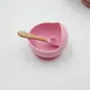 Utensilios de Silicona para Alimentar Bebés y Niños Pequeños Transfronterizos, Juego de Plato y Cuchara Suplementarios para Entrenamiento de Alimentación de Bebés, Plato con Ventosa Anticaídas