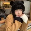 Gorro de Tricô Peludo Listrado de Inverno com Circunferência de Cabeça Grande, Gorro de Lã Engrossado à Prova de Frio e Quente, Touca com Proteção para Orelhas Estilo Coreano