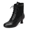Botas de Cuero para Mujer de Otoño e Invierno, Botines de Corte Bajo con Punta Redonda, Tacones de Aguja Altos, Zapatos de Mujer, Botas de Moda con Cordones Talla Grande
