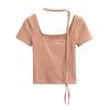 Europeia e Americana Spice Girl Estilo Gola Quadrada T-shirt Low-cut Mulheres 2024 Verão Design Sense Fita Pescoço Suspenso Slim-fit Sexy Top