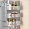 Prateleira de armazenamento lateral para geladeira de cozinha, montada na parede, multifuncional, multicamadas, para armazenar temperos e filme plástico