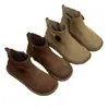Botas Curtas Artesanais para Mulheres 25 Outono e Inverno Novas Retrô Casuais Chelsea Boots Bico Redondo Planas Versáteis Zíper Lateral Botas Únicas