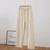 Foto real de pantalones de pierna ancha tipo guadaña, nuevo estilo otoño e invierno, versátiles, sencillos, cintura elástica, estampado de espiga, pantalones deportivos casuales de largo completo para mujer