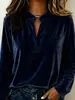 Nuevas blusas de mujer transfronterizas europeas y americanas de Amazon 2026 otoño e invierno casual color liso cuello en V holgada de terciopelo