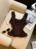 Camisola con Adorno de Encaje para Mujer, Top de Punto Corto sin Mangas de Verano Ajustado para Chicas a la Moda