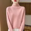 Suéter de punto raglán para mujer, nuevo estilo de lujo ligero para otoño e invierno, 100% lana, de cuello semi-alto, suelto y adelgazante, camisa base de punto