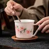 Taza de Café de Flor de Durazno Pintada a Mano Taza de Cerámica Rosa Durazno Exquisita Taza de Té de la Tarde Hogareña Taza Mezcladora de Alta Gama Taza para Latte