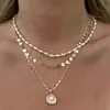 Diseño Único Europeo y Americano, Declaración de Moda de Concha y Estrella de Mar Estilo Océano, Cadena para Clavícula de Perlas Artificiales Doble Capa con Sentido de Individualidad