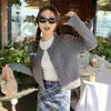 Cárdigan azul de punto de cable estilo francés para mujer, nuevo modelo primavera 2026, chaqueta suéter corta casual de corte holgado adelgazante