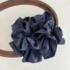 Faixa de Cabelo Retrô Coreana Azul Marinho de Camada Dupla com Bolinhas Grandes e Pequenas para Meninas Mostrarem Bolas Brancas e Flor de Rabo de Cavalo