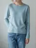 Suéter de Lana de Una Pieza sin Costuras 100% Lana Pura con Encaje Cuello Redondo para Mujer Manga Larga Pulóver Tejido Simple Top Base