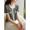 Blusa de Tricô Ice Silk Estilo Chanel para Mulheres, Novo Modelo Verão 2026, Elegante Pulôver de Manga Curta Slim Fit, Fashionável e Versátil
