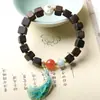 Diseño Original Pulsera de Cuentas Cuadradas de Madera de Agarwood Dalaguan Pulsera de Raíz de Cuerno de Ágata Roja del Sur Wenwan Venta al por Mayor para Mujeres