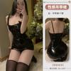 Nuevo chica hot sexy malla costura tirantes PU cuero brillante ajustado ultra corto tubo ajustado vestido lencería sexy