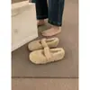 Sapatos fofos, macios e elegantes, com bico redondo e uma única tira para mulheres, adequados para outono e inverno, de sola reta, quentes e confortáveis para gestantes