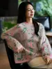 Jacquard cepillado de lana tulipán exquisito romántico cuello redondo manga larga básico versátil otoño e invierno temperamento perezoso top mujer