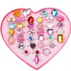 Anel Infantil Princesa Menina Fofa Diamante Sintético Elsa Desenho Animado Pedra Preciosa Menina Bebê Presente de Jardim de Infância