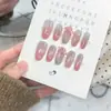 Celebridad de Internet Temperamento Rojo Bayo Degradado Rojo de Año Nuevo Arte de Uñas Rojo Primavera y Verano Hecho a Mano Puro Uñas Largas Vestido Largo Uñas Postizas Blancas