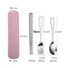Conjunto de Talheres de Aço Inoxidável Caixa de Armazenamento para Estudantes ao Ar Livre Garfo Colher Hashi Talheres Portáteis Conjunto de Três Peças Venda por Atacado