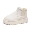 Botas de neve femininas tamanho 44 com forro de fleece, bico redondo, novo modelo outono e inverno, botas de algodão Amazon, sola grossa, atacado, sem cadarço, tamanho grande, comércio exterior 2025