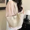 Bolsa Cesta Tecida Vazada Casual de Verão Estilo Ins para Uso Diário, no Trabalho e no Ombro