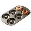 Forma para assar donuts de 6 cavidades, 0,6 mm de espessura, com bordas curvas, feita de aço carbono, antiaderente, design oco, adequada para fazer bagels e bolos, para fornos domésticos