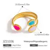 Anillo Estilo Ins Europeo y Americano Hoja Goteo de Aceite Hoja Colorida Lujo Ligero Gama Alta Oro 18K No se Desvanece