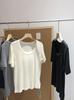 Playera Lanjing Tencel Lana Suave Cerosa ~ Skinny Cuello U Grande Skinny Color Sólido Minimalista Holgada Skinny Manga Corta Camiseta Chaqueta para Mujer en Verano