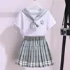 Roupas Infantis Meninas Conjunto Uniforme JK Vestido de Verão Uniforme Escolar Infantil Estilo Preppy Saia Plissada Conjunto de Duas Peças