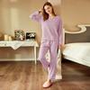 Pijama de Algodón Puro de Manga Larga para Pareja Otoño e Invierno, Cuello Redondo, Corte Holgado, Adecuado para Hombres y Mujeres, Se Puede Usar Afuera, Ropa de Casa Sencilla