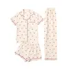Conjunto de Pijama Casual de Tres Piezas para Mujer Transfronterizo, Dibujos Animados Lindos de Manga Corta, Pantalones Largos y Shorts, Conjunto de Doble Uso para el Hogar y el Exterior