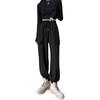 Macacão Casual Preto para Mulheres, Primavera e Outono, Retrô Americano, Pequeno, Cintura Alta, Solto, Reto, Calças de Perna Larga, Moderno