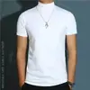 Camiseta de Manga Corta Ajustada de Algodón Merceizado para Hombre, Temporada de Primavera y Otoño, Camiseta Básica Ajustada de Manga Corta con Cuello Medio Alto, Estilo Delgado