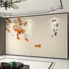 Fondo de Pantalla para TV con Estilo Chino de Grandes Motivos Florales y de Pájaros, Arte de Paisaje en Pintura a Tinta, y un Mural Poético de Paisaje para Cubrir Paredes de Sala de Estar, Dormitorio y Casa de Huéspedes