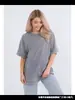 Camiseta de Manga Corta de Algodón Puro Lavada Vintage de Moda Versátil Estilo Americano para Mujer, Top Hip-Hop que Cubre el Cuerpo