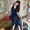 Vestido floral de cuello en V suave con cuello halter, estilo vacacional de verano, encaje, elegante, entallado en la cintura, adelgazante y que realza la figura, vestido largo