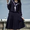Cian Tres Uniforme de Marinero Japonés Básico Uniforme Escolar Ortodoxo Genuino Vestido Midi Vestido de Verano Falda Larga de Chica Mala
