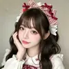 Nueva Diadema Roja Lolita Dulce a Cuadros con Lazo y Encaje, Versátil para el Uso Diario, Accesorio para el Cabello para Niñas