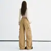 Jeans de pierna ancha para mujer, color naranja juvenil # Diseño de bolsillo tridimensional abotonado, corte holgado, adelgazante, modernos, únicos, versátiles, pantalones de trabajo