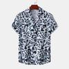 Amazon Comércio Exterior Nova Camisa Masculina Estampa de Leopardo Manga Curta Tamanho Europeu Moda Casual Camisa Solta Lapela para Homens