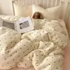 Juego de Cuatro Piezas de Algodón Puro Lavado Grado A Materno e Infantil, Sábana y Funda de Edredón Frescas Estilo Ins, Juego de Tres Piezas con Sábana Ajustable para Dormitorio Estudiantil